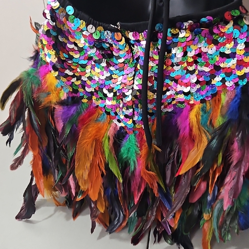 Source Unknown Vibrant Sequin and Feather Mini Dr… - image 4